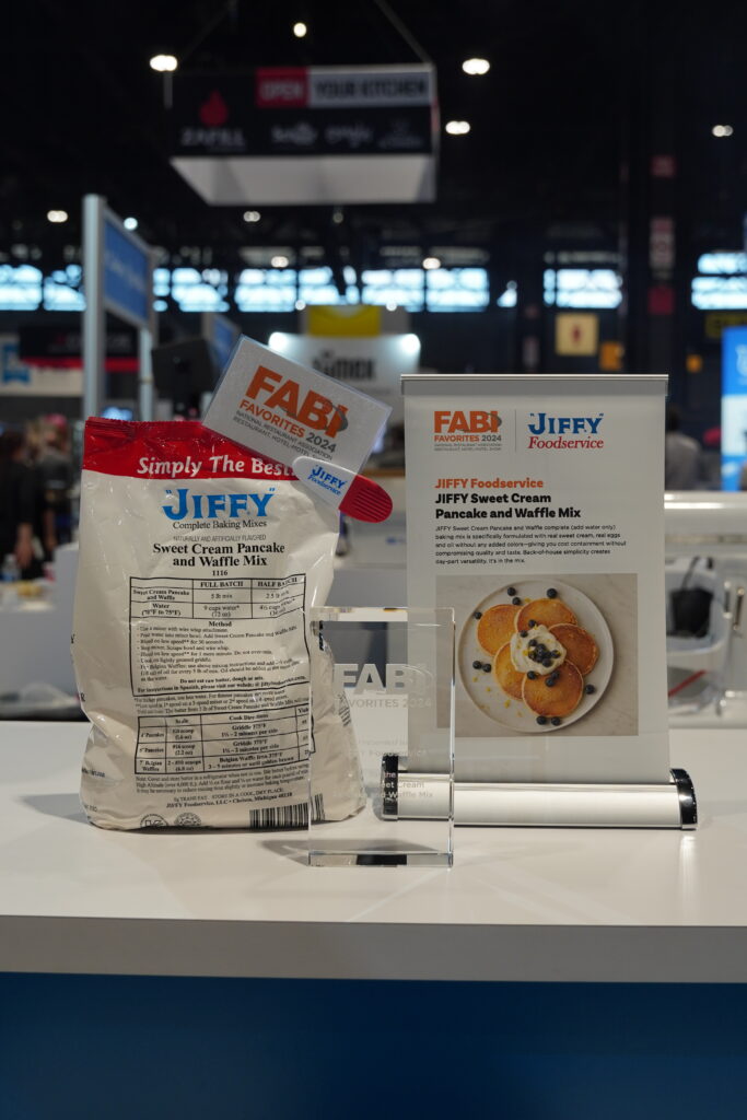 SCPW Mix FABI Awards | "JIFFY" Foodservice "JIFFY" Sweet Cream Pancake & Waffle Mix National National Restaurant Association Show display