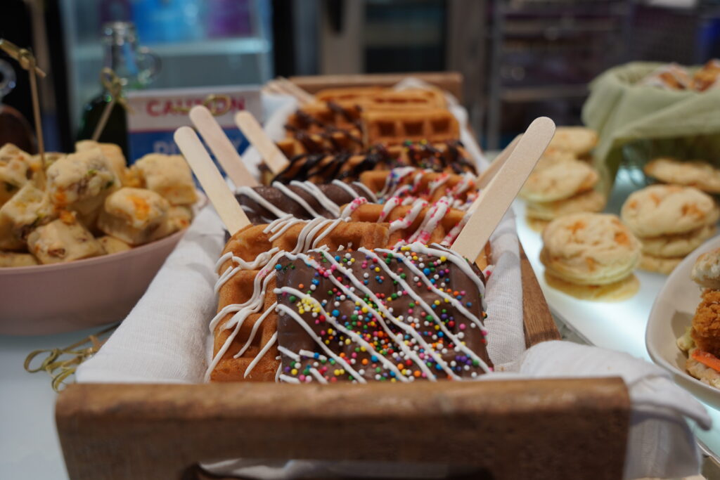 Chocolate Dipped Waffles NRA 24 | "JIFFY" Foodservice Waffles made with "JIFFY" Sweet Cream Pancake & Waffle Mix at National Restaurant Association Show