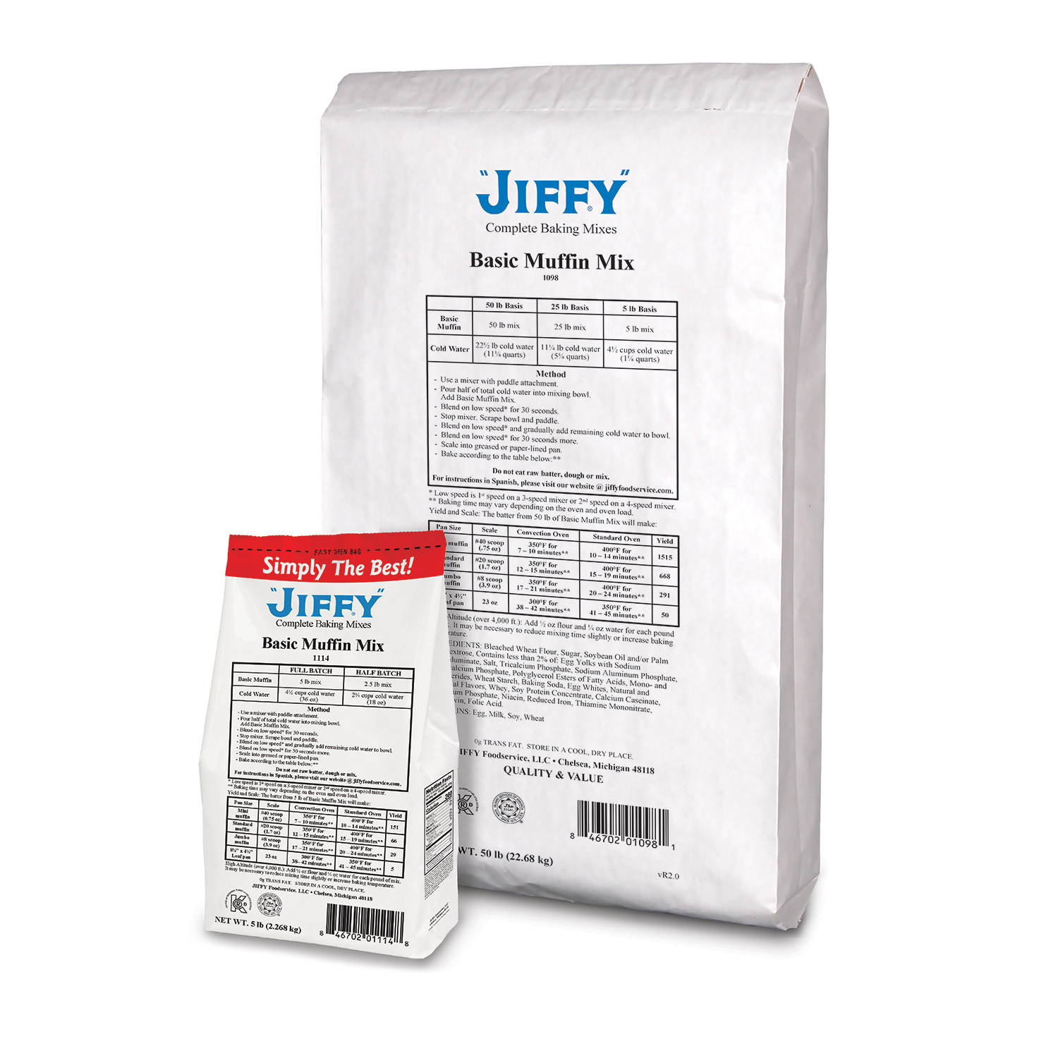 "JIFFY" Basic Muffin Mix 6/5 lb and 50lb bags.
