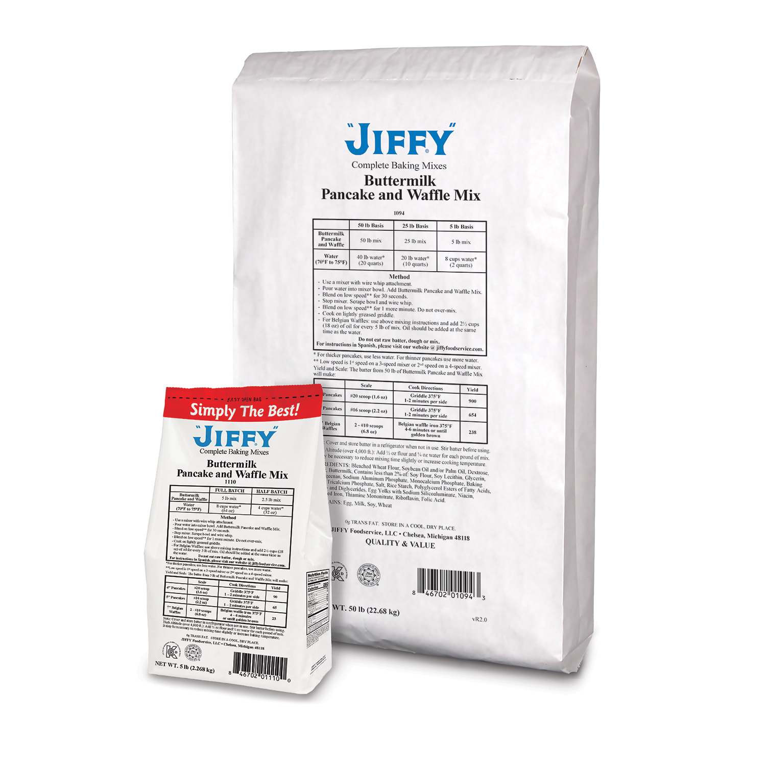 "JIFFY" Buttermilk Pancake & Waffle Mix 6/5 lb and 50 lb bags