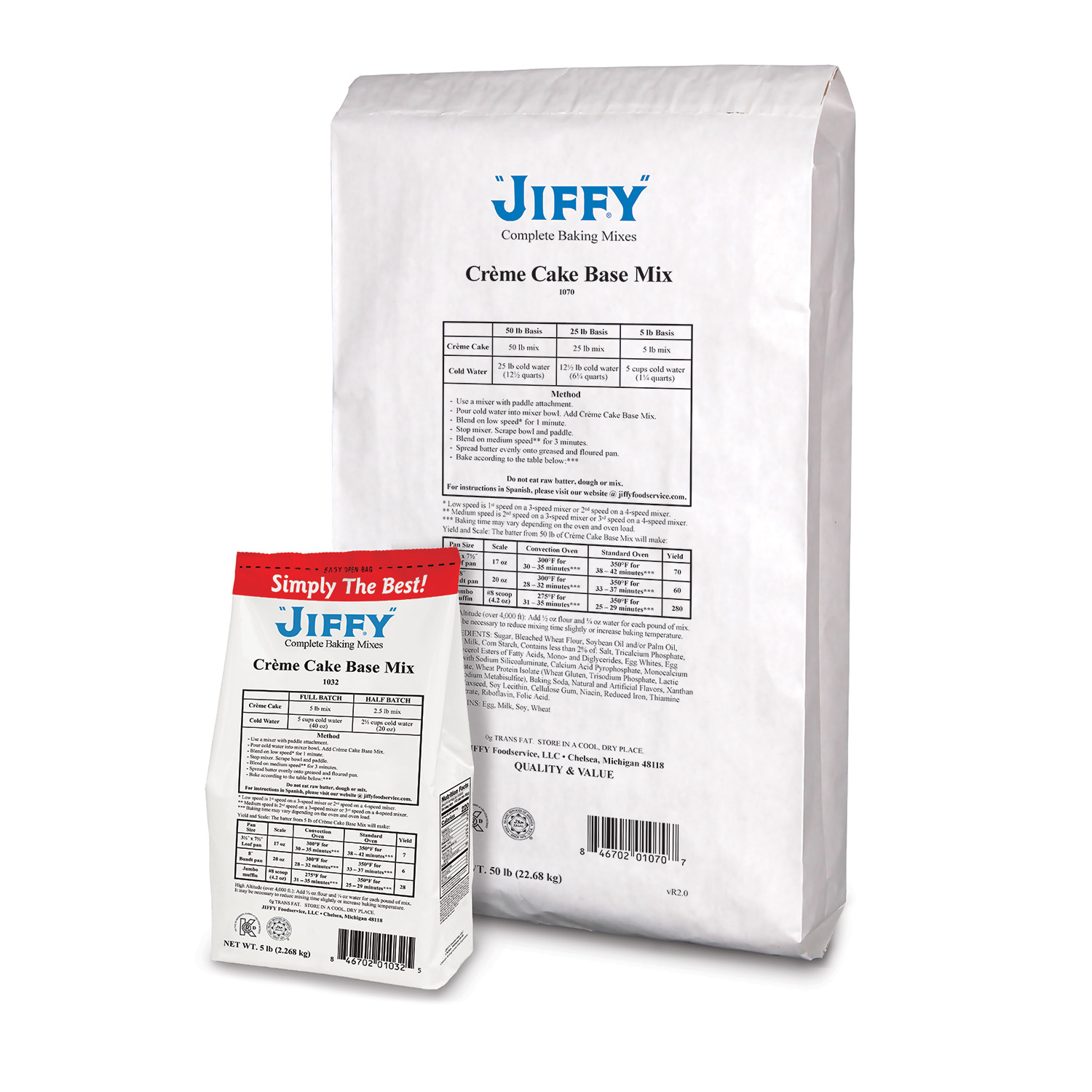 "JIFFY" Crème Cake Base Mix 6/5 lb and 50 lb bags