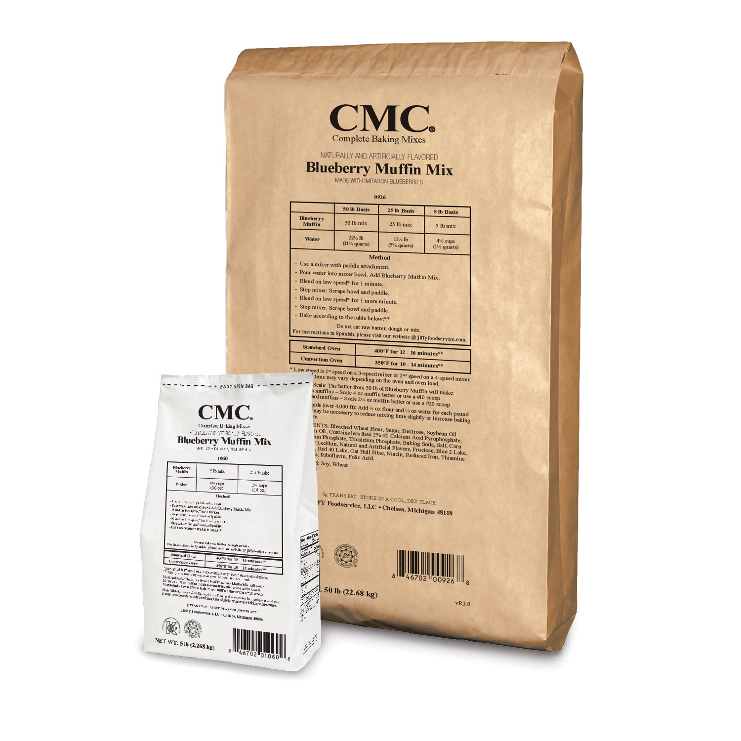 CMC_Blueberry_Muffin_Mix_5lb_50lb-1500px-KRAFT | "JIFFY" Foodservice CMC Blueberry Muffin Mix 6/5 lb and 50 lb bags