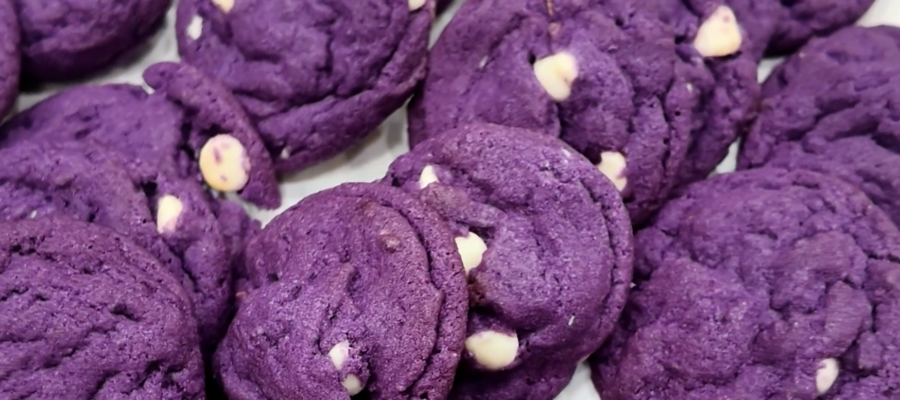 A plate of "Purple" Cookies or Ube Cookies made with "JIFFY"Foodservice base mix.
