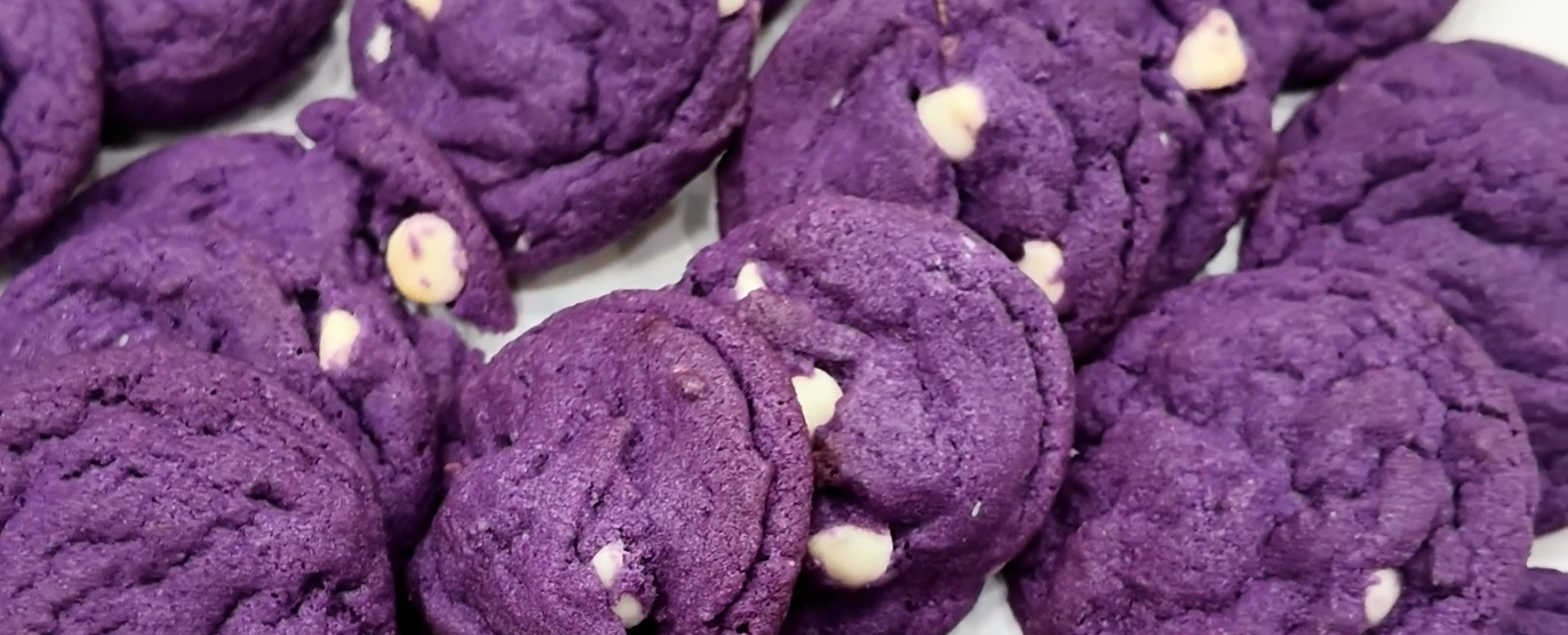 A plate of "Purple" Cookies or Ube Cookies made with "JIFFY"Foodservice base mix.